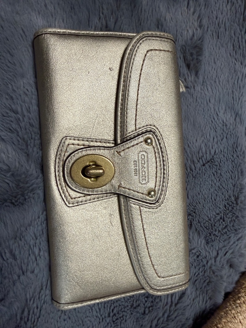 Coach Straw Tote with Metallic Silver Trim and Matching Wallet - Picture 2 of 7